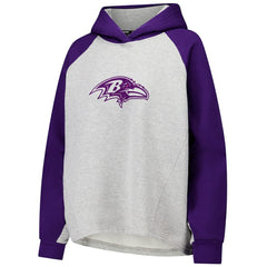 Baltimore Ravens DKNY Sport Women's Joy Cropped Raglan Pullover Hoodie - Gray/Purple - Gray/Purple Hoodies