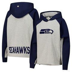 Seattle Seahawks DKNY Sport Women's Joy Cropped Raglan Pullover Hoodie - Gray/College Navy - Gray/College Navy Hoodies