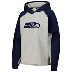 Seattle Seahawks DKNY Sport Women's Joy Cropped Raglan Pullover Hoodie - Gray/College Navy - Gray/College Navy Hoodies