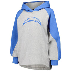 Los Angeles Chargers DKNY Sport Women's Joy Cropped Raglan Pullover Hoodie - Gray/Powder Blue - Gray/Powder Blue Hoodies