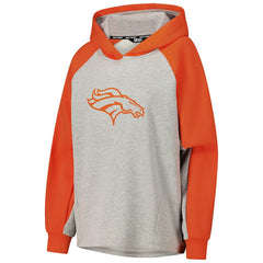 Denver Broncos DKNY Sport Women's Joy Cropped Raglan Pullover Hoodie - Gray/Orange - Gray/Orange Hoodies