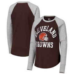 Cleveland Browns G-III 4Her by Carl Banks Women's Waffle Knit Raglan Long Sleeve T-Shirt - Brown/Heather Gray T-shirts