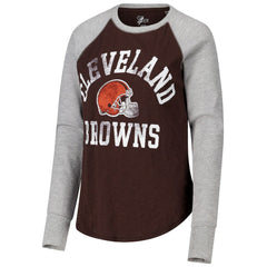 Cleveland Browns G-III 4Her by Carl Banks Women's Waffle Knit Raglan Long Sleeve T-Shirt - Brown/Heather Gray T-shirts