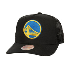 Golden State Warriors Monogram Allover Logo Mesh Trucker Adjustable Hat Black - Mitchell & Ness