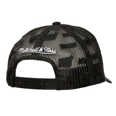 Miami Heat Monogram Allover Logo Mesh Trucker Adjustable Hat Black - Mitchell & Ness