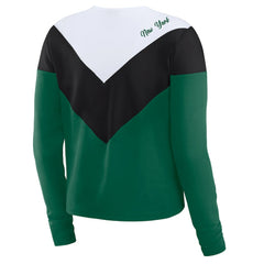 New York Jets WEAR by Erin Andrews Women's Plus Size Chevron Tri-Blend Long Sleeve T-Shirt - Green/Black T-shirts