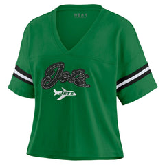 New York Jets WEAR by Erin Andrews Women's Color Block Boxy V-Neck T-Shirt - Kelly Green T-shirts