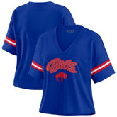 Buffalo Bills WEAR by Erin Andrews Women's Plus Size Color Block Boxy V-Neck T-Shirt - Royal T-shirts