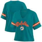Miami Dolphins WEAR by Erin Andrews Women's Plus Size Color Block Boxy V-Neck T-Shirt - Aqua T-shirts