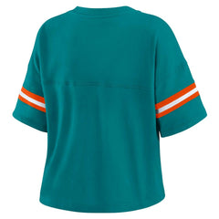 Miami Dolphins WEAR by Erin Andrews Women's Plus Size Color Block Boxy V-Neck T-Shirt - Aqua T-shirts