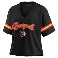 Cincinnati Bengals WEAR by Erin Andrews Women's Plus Size Color Block Boxy V-Neck T-Shirt - Black T-shirts