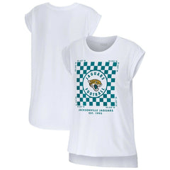 Jacksonville Jaguars WEAR by Erin Andrews Women's Checker Muscle Tank Top - White Tops