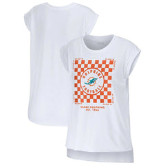 Miami Dolphins WEAR by Erin Andrews Women's Checker Muscle Tank Top - White Tops