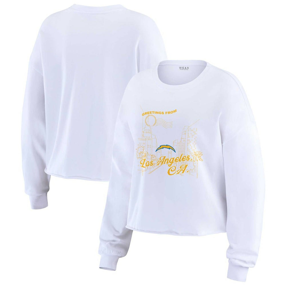 Los Angeles Chargers WEAR by Erin Andrews Women's Postcard Cropped Long Sleeve Top - White Tops
