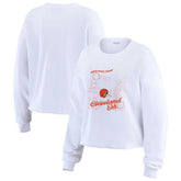 Cleveland Browns WEAR by Erin Andrews Women's Postcard Cropped Long Sleeve Top - White Tops