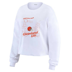 Cleveland Browns WEAR by Erin Andrews Women's Postcard Cropped Long Sleeve Top - White Tops