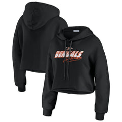 Cincinnati Bengals WEAR by Erin Andrews Women's Prime Cropped Pullover Hoodie - Black Hoodies