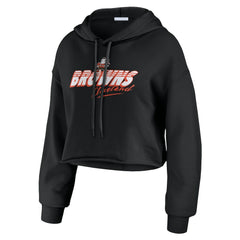 Cleveland Browns WEAR by Erin Andrews Women's Prime Cropped Pullover Hoodie - Black Hoodies