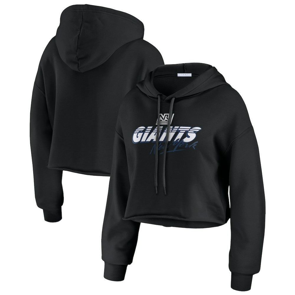 New York Giants WEAR by Erin Andrews Women's Prime Cropped Pullover Hoodie - Black Hoodies