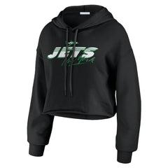 New York Jets WEAR by Erin Andrews Women's Prime Cropped Pullover Hoodie - Black Hoodies
