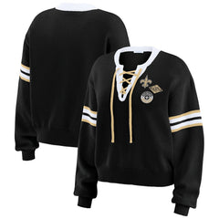 New Orleans Saints WEAR by Erin Andrews Women's Lace-Up Sweater - Black