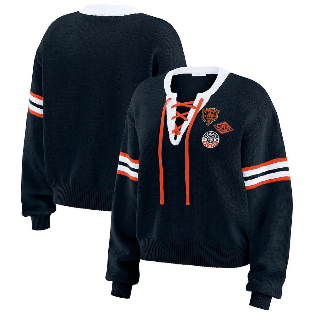 Chicago Bears WEAR by Erin Andrews Women's Lace-Up Sweater - Navy