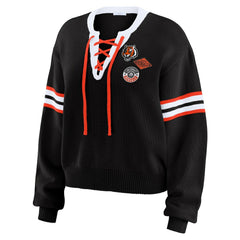 Cincinnati Bengals WEAR by Erin Andrews Women's Lace-Up Sweater - Black