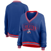New England Patriots WEAR by Erin Andrews Women's Oversized Long Sleeve V-Neck Sweatshirt - Navy Sweatshirts