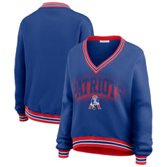 New England Patriots WEAR by Erin Andrews Women's Oversized Long Sleeve V-Neck Sweatshirt - Navy Sweatshirts
