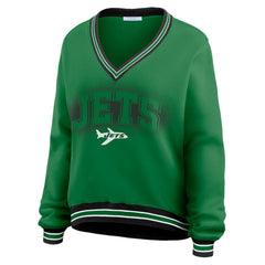 New York Jets WEAR by Erin Andrews Women's Oversized Long Sleeve V-Neck Sweatshirt - Green Sweatshirts