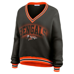 Cincinnati Bengals WEAR by Erin Andrews Women's Oversized Long Sleeve V-Neck Sweatshirt - Black Sweatshirts