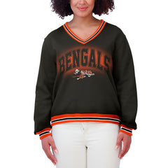 Cincinnati Bengals WEAR by Erin Andrews Women's Oversized Long Sleeve V-Neck Sweatshirt - Black Sweatshirts
