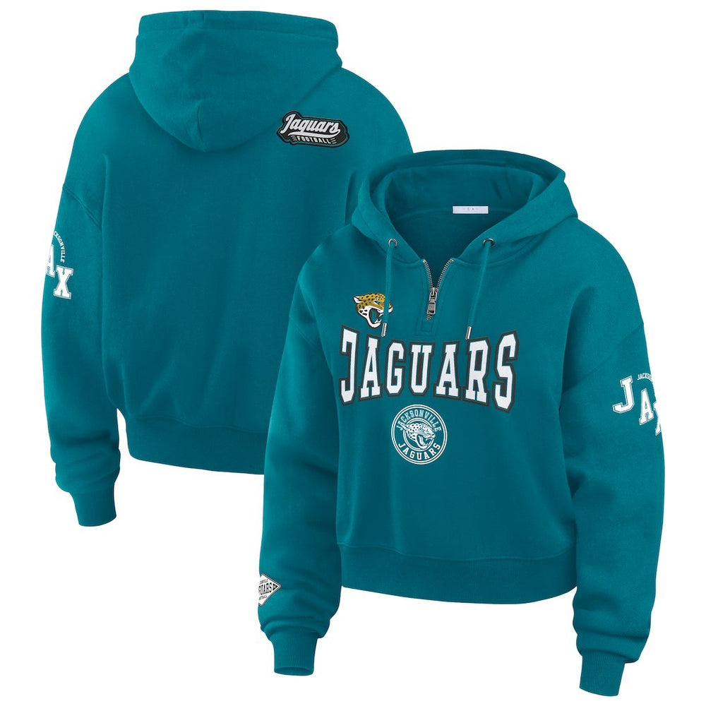 Jacksonville Jaguars WEAR by Erin Andrews Women's Patch Quarter-Zip Pullover Hoodie - Teal Hoodies