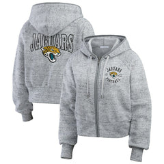 Jacksonville Jaguars WEAR by Erin Andrews Women's Speckled Fleece Cropped Full-Zip Hoodie - Heather Gray Hoodies