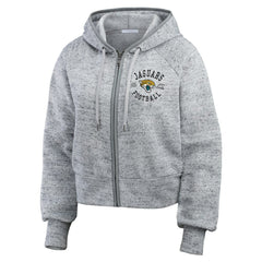 Jacksonville Jaguars WEAR by Erin Andrews Women's Speckled Fleece Cropped Full-Zip Hoodie - Heather Gray Hoodies