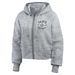 New Orleans Saints WEAR by Erin Andrews Women's Speckled Fleece Cropped Full-Zip Hoodie - Heather Gray Hoodies