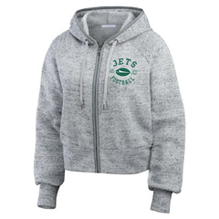 New York Jets WEAR by Erin Andrews Women's Speckled Fleece Cropped Full-Zip Hoodie - Heather Gray Hoodies
