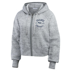 Seattle Seahawks WEAR by Erin Andrews Women's Speckled Fleece Cropped Full-Zip Hoodie - Heather Gray Hoodies