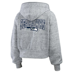 Seattle Seahawks WEAR by Erin Andrews Women's Speckled Fleece Cropped Full-Zip Hoodie - Heather Gray Hoodies