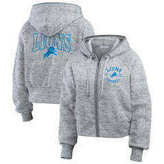 Detroit Lions WEAR by Erin Andrews Women's Speckled Fleece Cropped Full-Zip Hoodie - Heather Gray Hoodies
