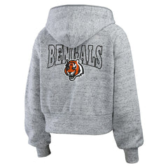 Cincinnati Bengals WEAR by Erin Andrews Women's Speckled Fleece Cropped Full-Zip Hoodie - Heather Gray Hoodies