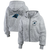Carolina Panthers WEAR by Erin Andrews Women's Speckled Fleece Cropped Full-Zip Hoodie - Heather Gray Hoodies