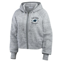 Carolina Panthers WEAR by Erin Andrews Women's Speckled Fleece Cropped Full-Zip Hoodie - Heather Gray Hoodies