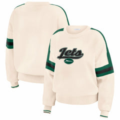 New York Jets WEAR by Erin Andrews Women's Stripe Pullover Sweater - Cream Pullover