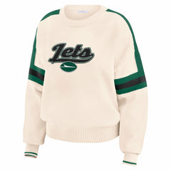 New York Jets WEAR by Erin Andrews Women's Stripe Pullover Sweater - Cream Pullover