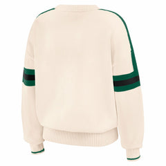 New York Jets WEAR by Erin Andrews Women's Stripe Pullover Sweater - Cream Pullover