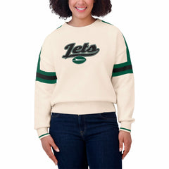 New York Jets WEAR by Erin Andrews Women's Stripe Pullover Sweater - Cream Pullover