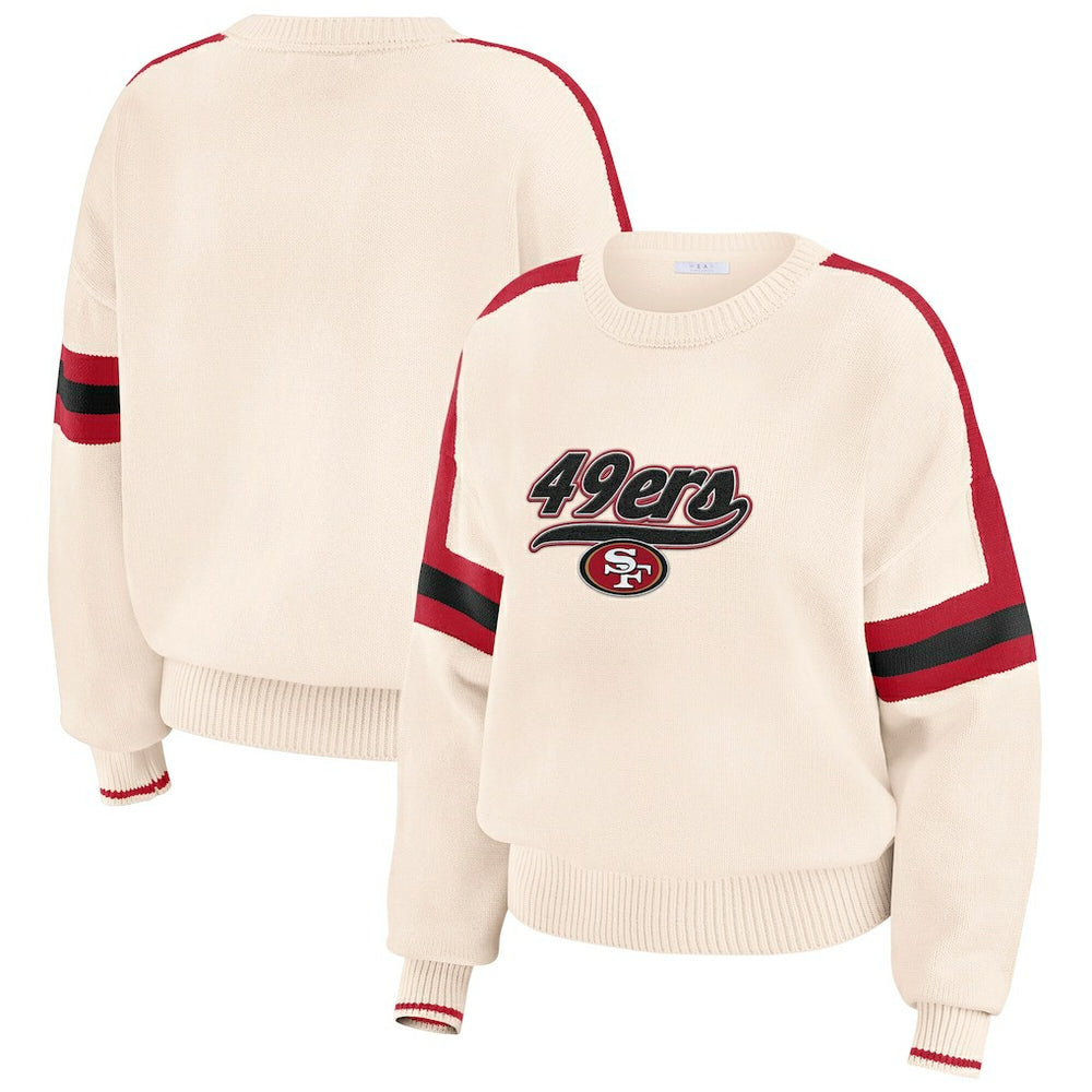 San Francisco 49ers WEAR by Erin Andrews Women's Stripe Pullover Sweater - Cream Pullover