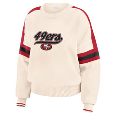 San Francisco 49ers WEAR by Erin Andrews Women's Stripe Pullover Sweater - Cream Pullover