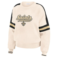New Orleans Saints WEAR by Erin Andrews Women's Stripe Pullover Sweater - Cream Pullover